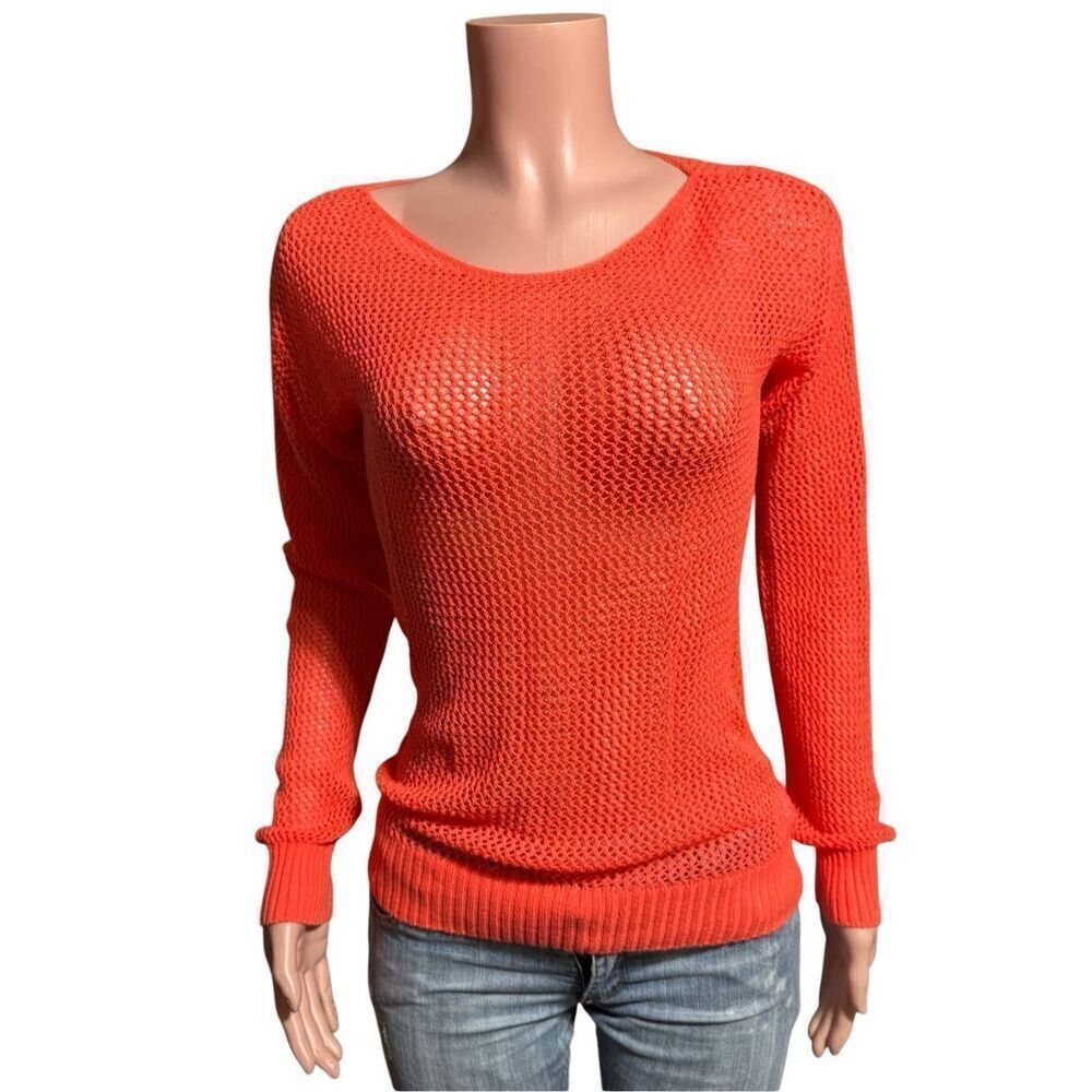 SOS orange knitwear knitting long sleeve crochet top  S